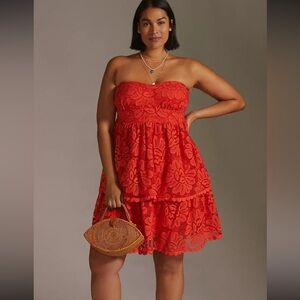 Anthropologie Maeve Dress 1X Plus Size NWT New Strapless Lace Mini Boho